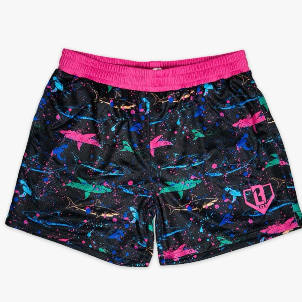 NWT Baseball Lifestyle Black and Pink Shark Print Shorts YL